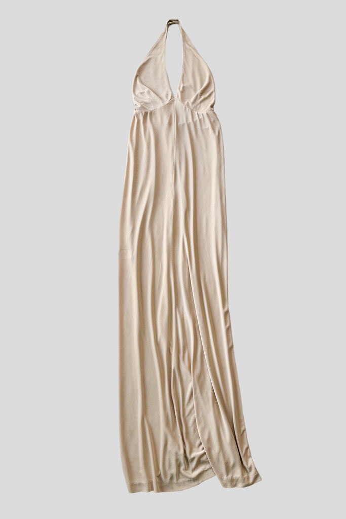 1990’s Donna Karan silk/rayon jersey halter gown